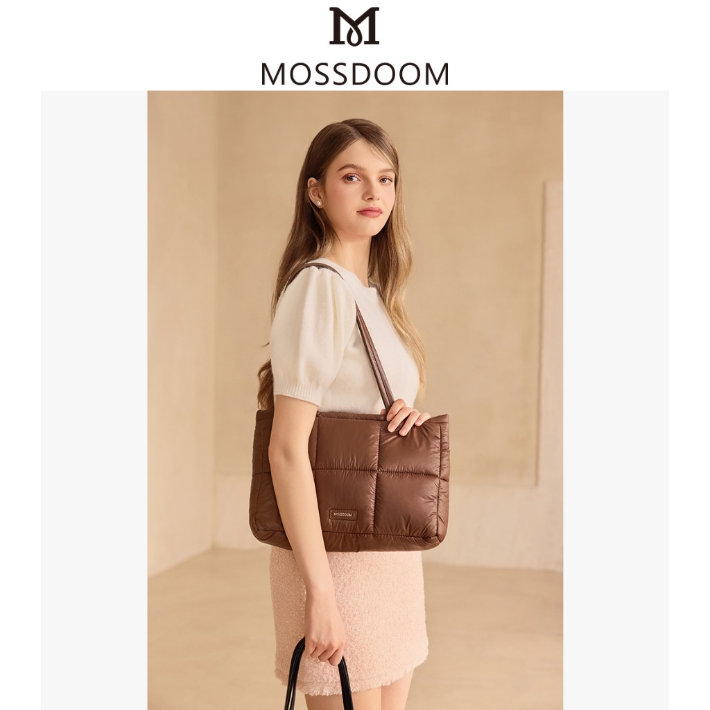 Mossdoom Luffie Bag Simple Design Solid Color Plaid Fashion Soft Shoulder Bag