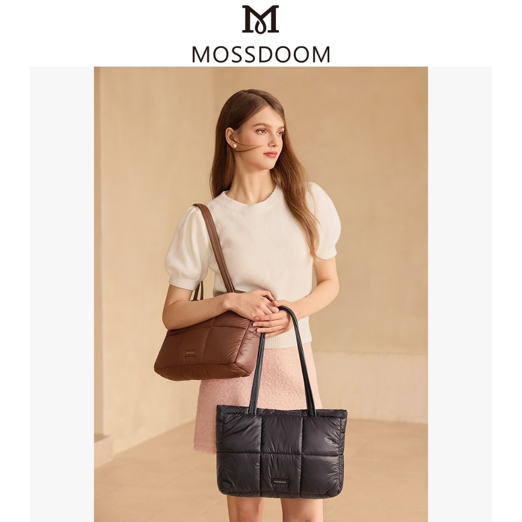 Mossdoom Luffie Bag Simple Design Solid Color Plaid Fashion Soft Shoulder Bag