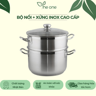 Bộ nồi xửng Inox 430 cao cấp, nồi sử dụng mọi loại bếp, 1 đáy, độ dày 6 dem, có 7 size lựa chọn