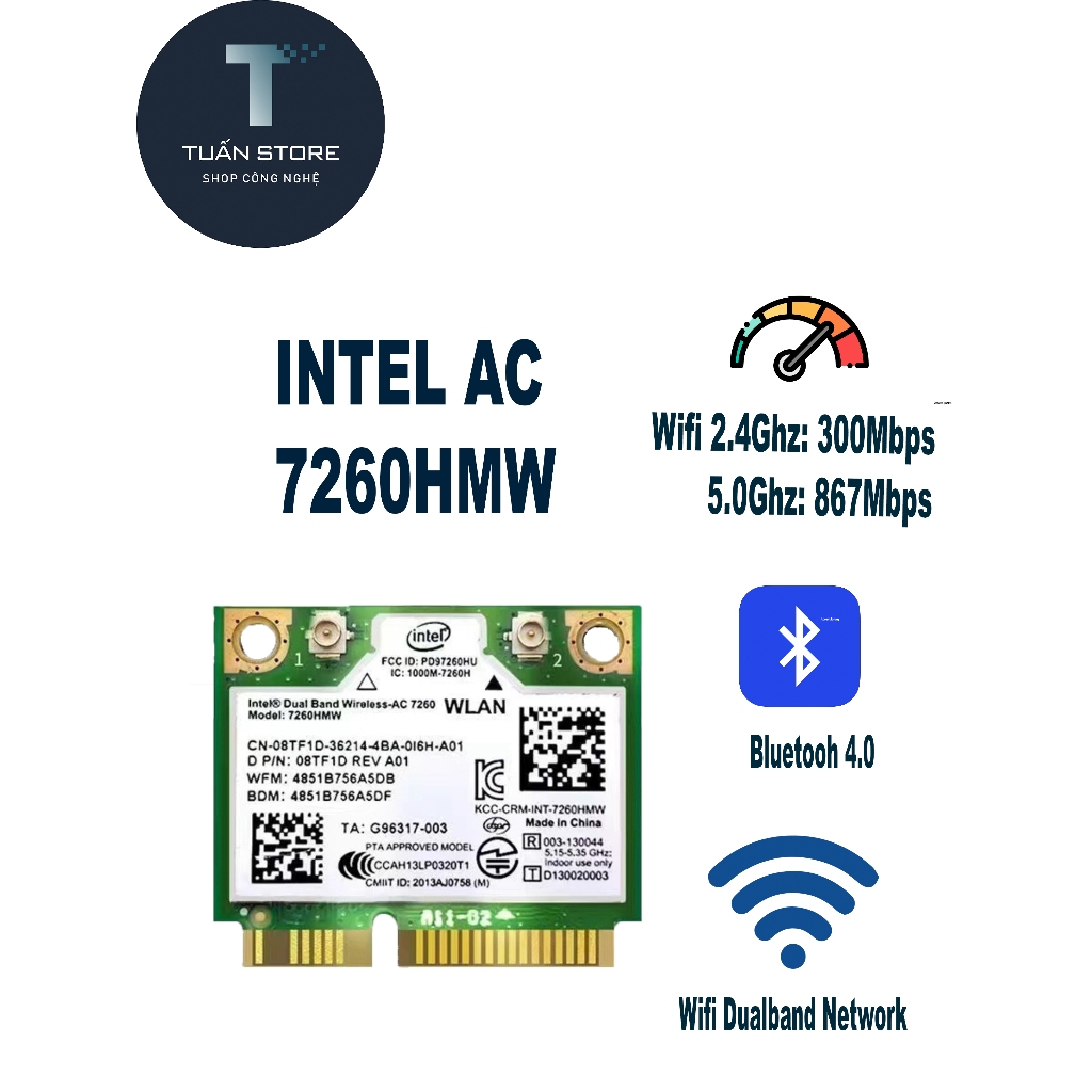 [ราคาที่ถูกที่สุด 1 ชิ้น] การ์ด wifi PCIE 7260hmw - Intel7260ac (MiniPCI)