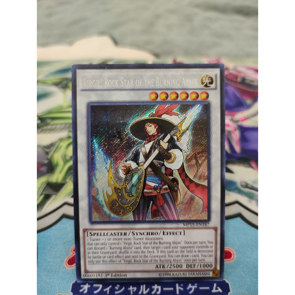 การ์ด Yugioh ของแท้ - Virgil, Rock Star of the Burning Abyss - MP15-EN187 - Secret Rare 1st Edition