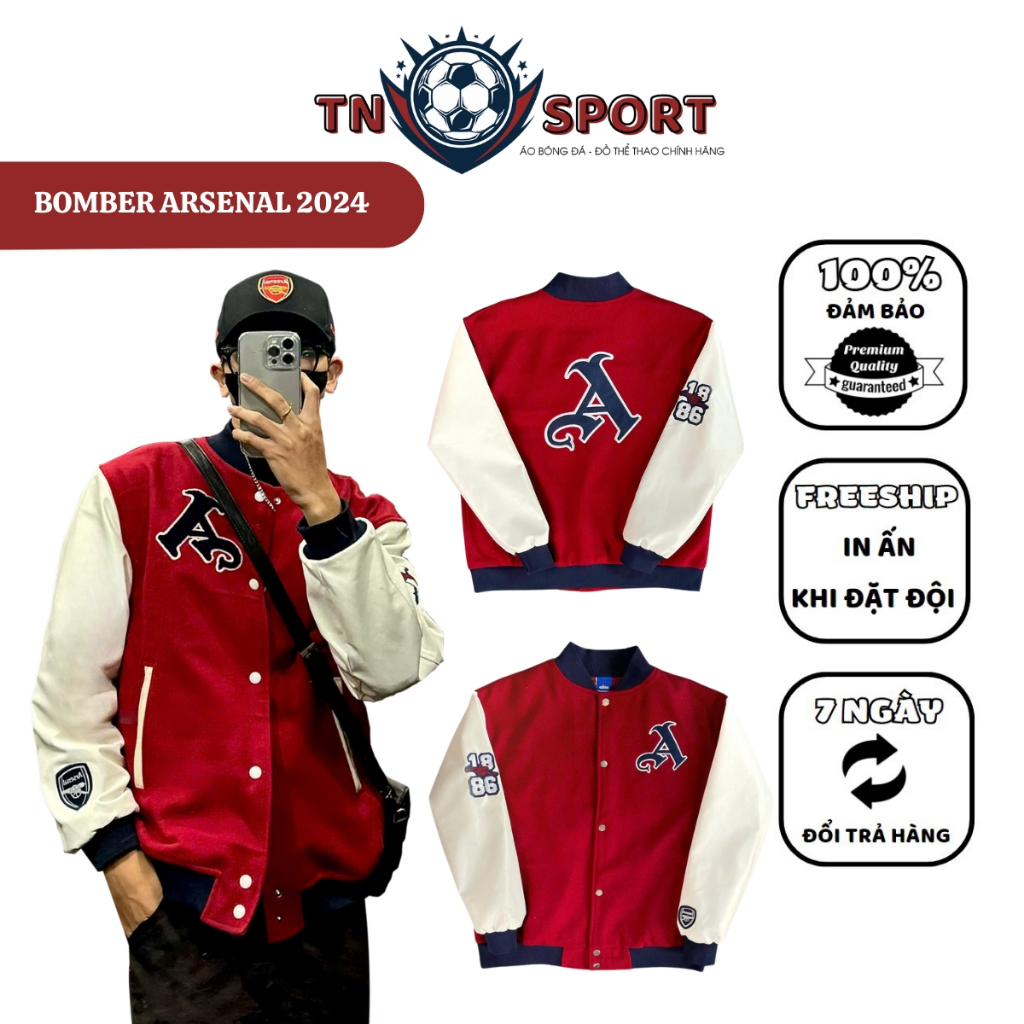 < FLASHSALE > ARSENAL 24/25 Bomber Jacket แขนหนังควิลท์หนา สไตล์ยุโรปสวย
