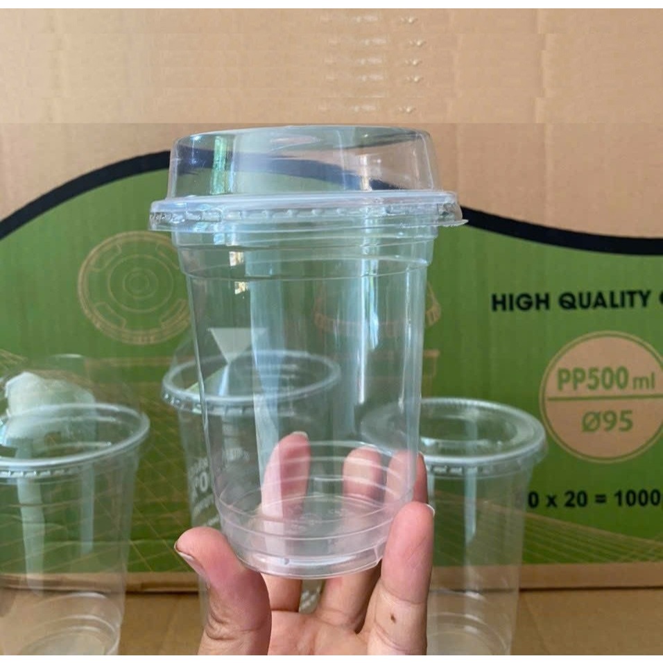 H&T COMBO 200 ถ้วยพลาสติก PP360 - PP400 - PP500 - PP650 - PP700 พร้อมฝาเสริม, ถ้วยชานมและกาแฟแบบใช้แ