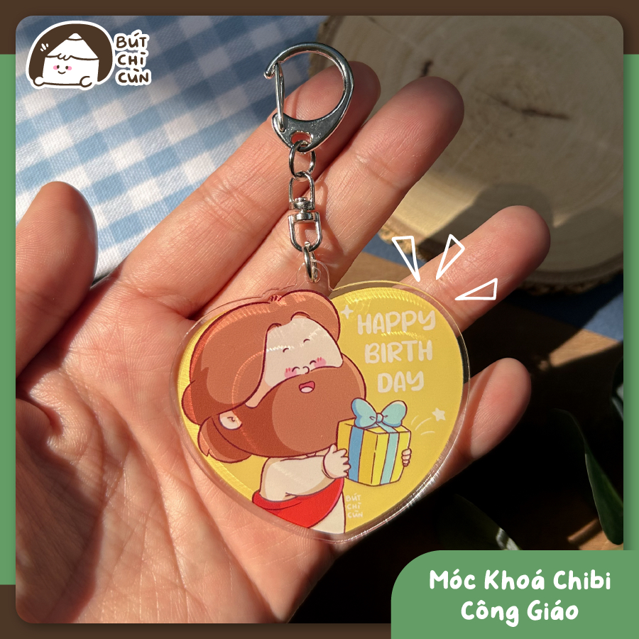 พวงกุญแจคาทอลิก - Happy Birthday/Enjoy Your Day - พลาสติกอะคริลิคแข็ง ขอบโปร่งใส - ออกแบบมาเป็นพิเศษ