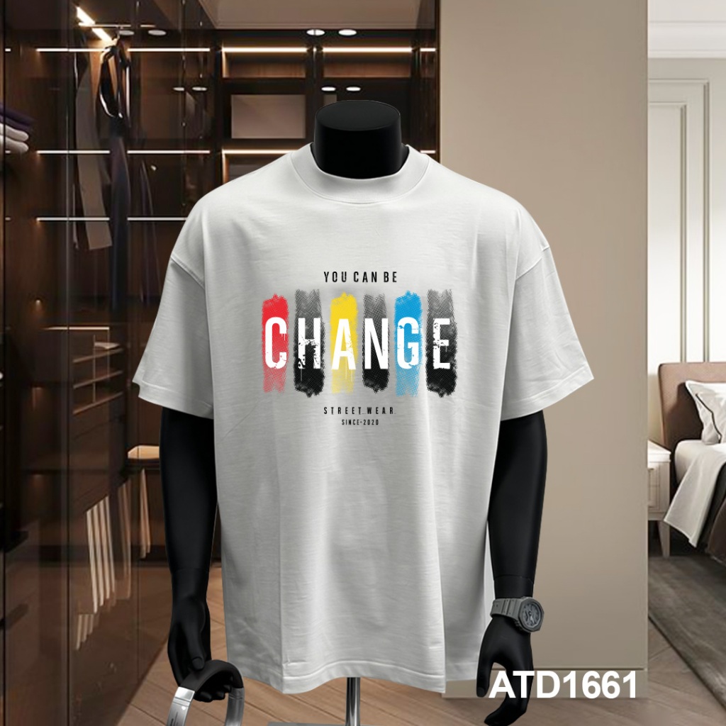 เสื้อยืดผู้ชายแบรนด์ท้องถิ่นคอกลมกว้างผ้าคอตตอนเย็น ATD1661 Miucho Iconic พิมพ์ผสม