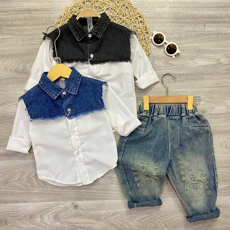 ชุดเสื้อผ้าไหมคอปก จีอัน พร้อมกางเกง จีean สําหรับเด็กผู้ชาย 10-30กิโลกรัม