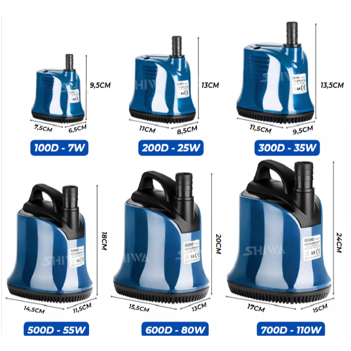 ปั๊มจุ่มดูดด้านล่าง 360 องศา วิ่งได้อย่างราบรื่น จํากัดเสียงรบกวน SOBO WP-100D, WP-200D, WP-300D, WP