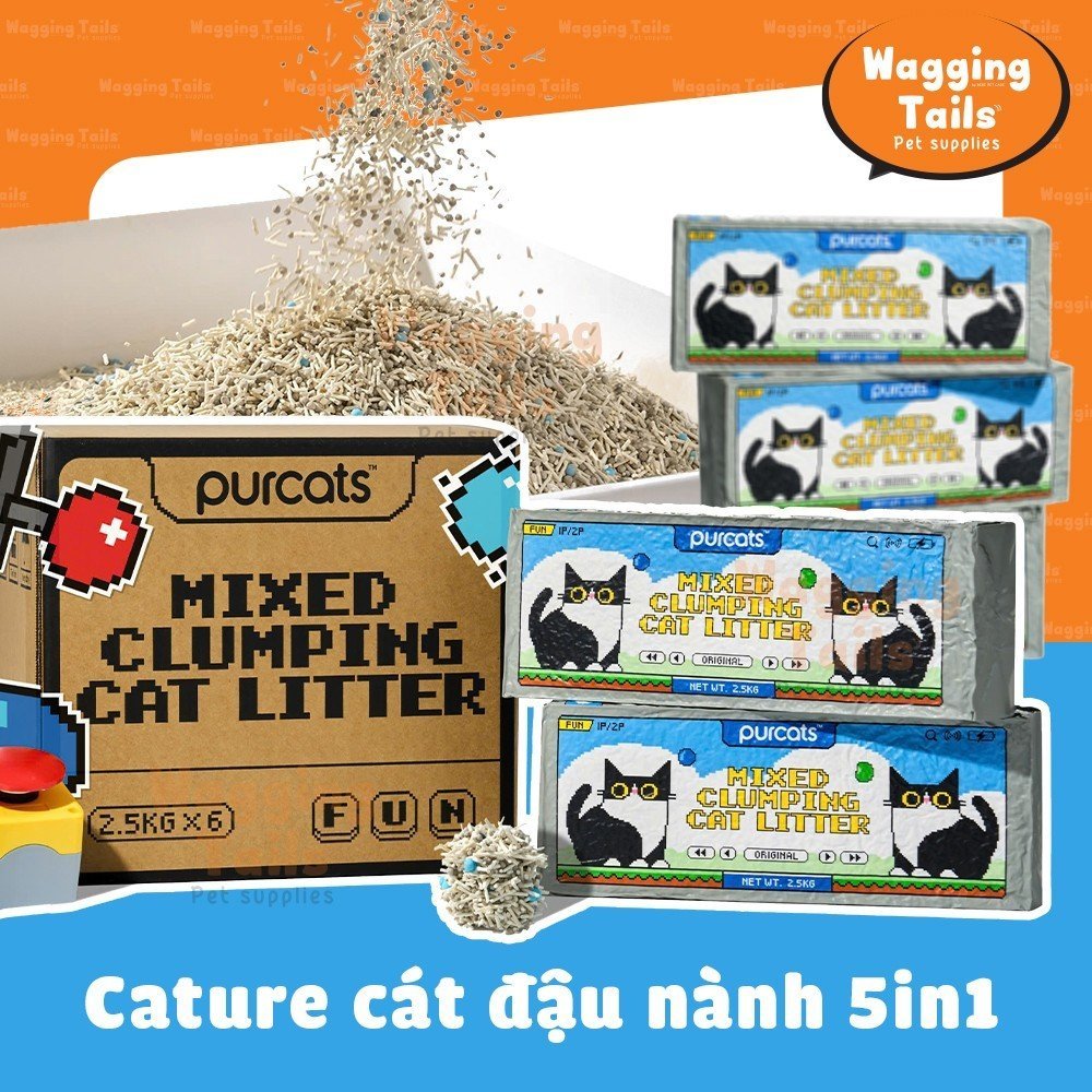 CATURE PURCAT 5n1 ถั่วเหลืองผสม Betonite Mix Banking Soda & เม็ดต้านเชื้อแบคทีเรีย