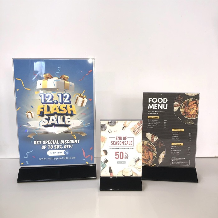 แนวตั้ง MICA SHELF A4, A5, A6 MENU MICA STANDING BASE TRIANGLE BASE, CLEAR MICA MENU