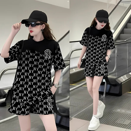 NY Local Brand Womens Clothing Set Unisex Loose Shorts เสื้อยืด, บุคลิกภาพ Ulzzang Korean Streetwear