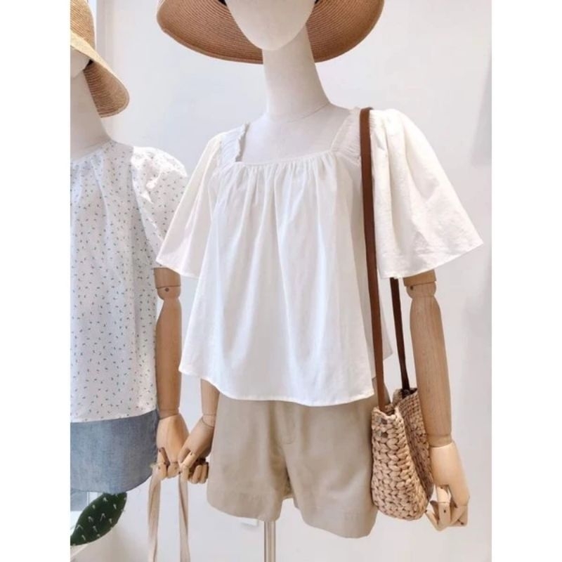 เสื้อเชิ้ตผู้หญิงคอเหลี่ยมแขนบานไซส์ใหญ่40กิโลกรัม-120กิโลกรัม