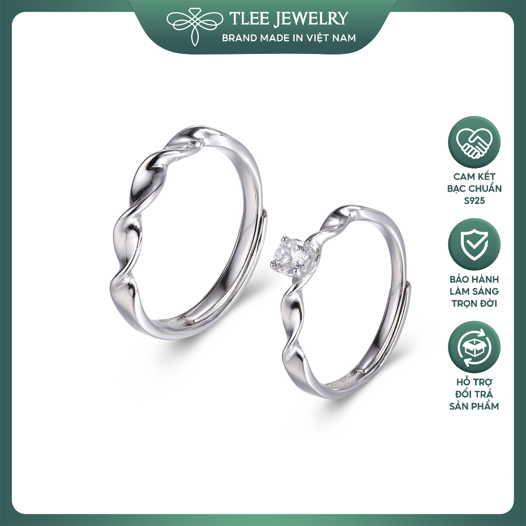 FREESIZE แหวนเงินคู่รักสําหรับผู้ชายและผู้หญิงที่มีคลื่น TRUE LOVE เรียบไม่ซ้ําใคร TLEE JEWELRY ND01