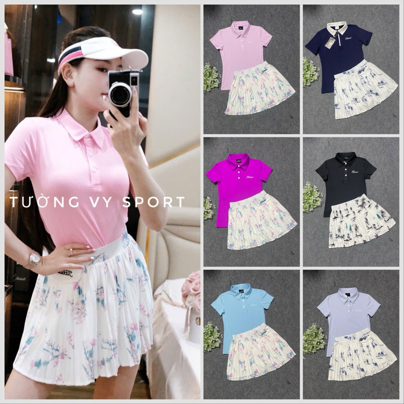 ชุดกีฬาผู้หญิงสําหรับเล่น Golf Tennis Pickleball Badminton สวยสําหรับออกไปข้างนอก ผ้ายางยืดเรียบ รูป