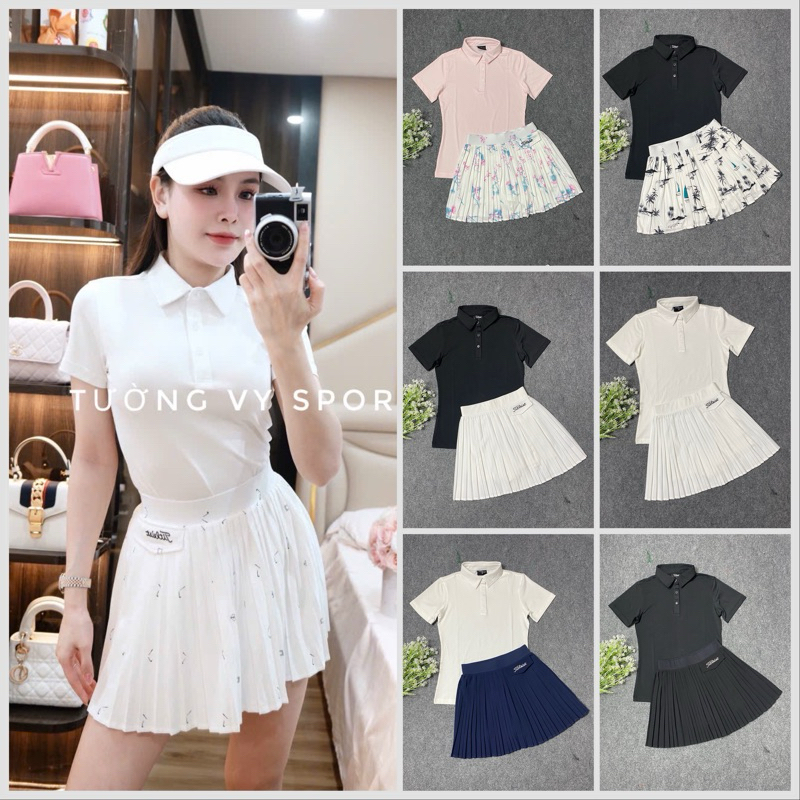 ชุดกีฬาผู้หญิงสําหรับเล่น Golf Tennis Pickleball Badminton ทําจากผ้ายางยืด เนียนสวย ทรงสวยสุดๆ