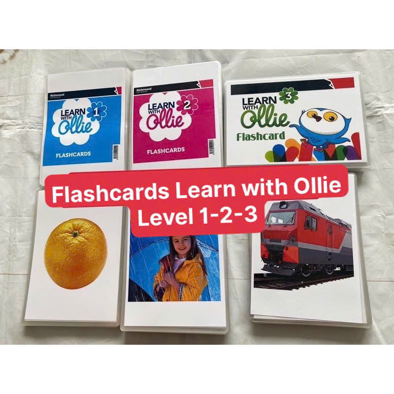แฟลชการ์ด LEARN WITH OLLIE LEVEL 1 2-3 (การ์ดดีไซน์พลาสติกที่สวยงาม, DURABLES DOUBLE-SIDED)