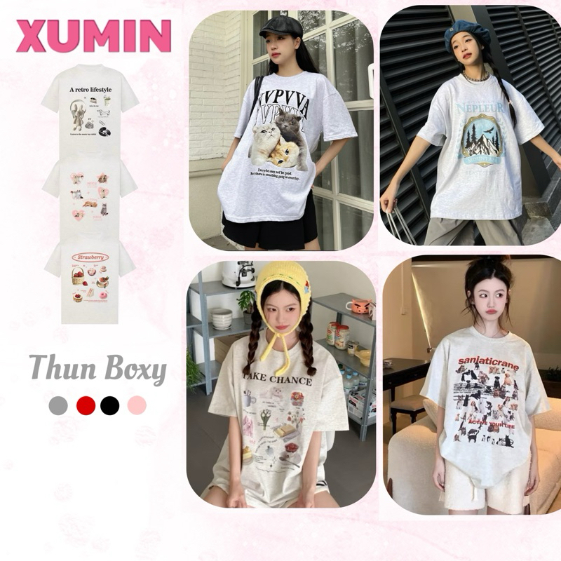 (ผ้าใหม่ 2025) เสื้อยืด Xu Min Loose Boxy - ผ้าฝ้ายยืด 2 ทาง สีเทาพริกไทยอ่อน