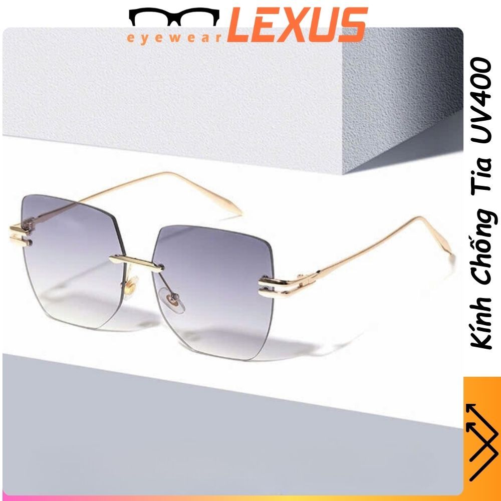 แว่นตากันแดดกรอบโลหะทรงสี่เหลี่ยมไร้ขอบแฟชั่นสตรี FST-6