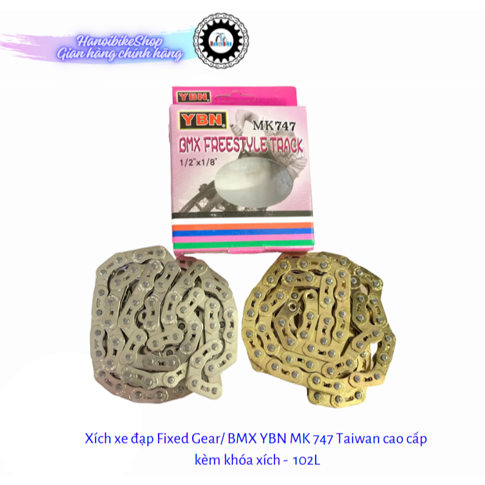 คุณภาพสูง Fixed Gear/ BMX YBN MK 747 โซ่จักรยานไต้หวันพร้อมตัวล็อคโซ่ 102L