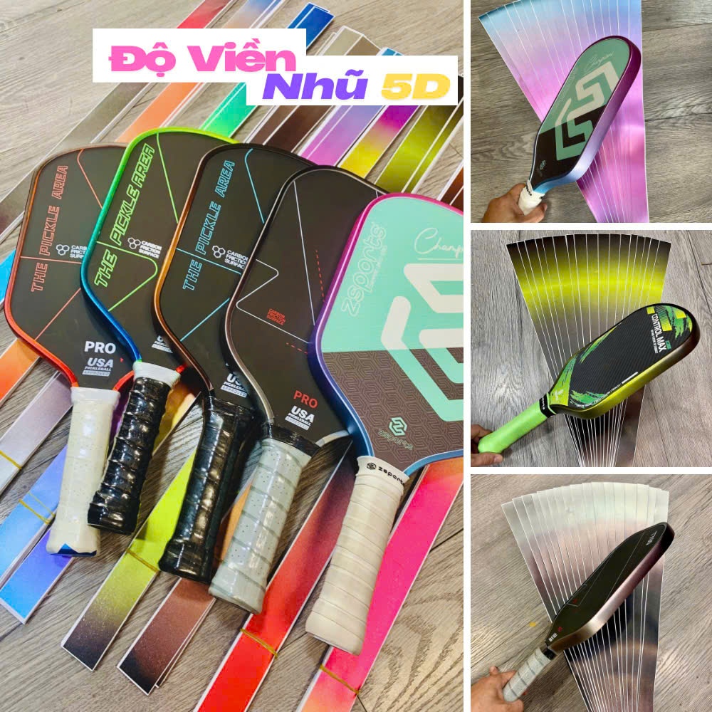 สติ๊กเกอร์ขอบแร็กเก็ต Pickleball 5D อิมัลชั่นสะท้อนแสง 16 มม. 14 มม. และโครเมียมเคลือบกระจก วัสดุหนาสวยมากBS