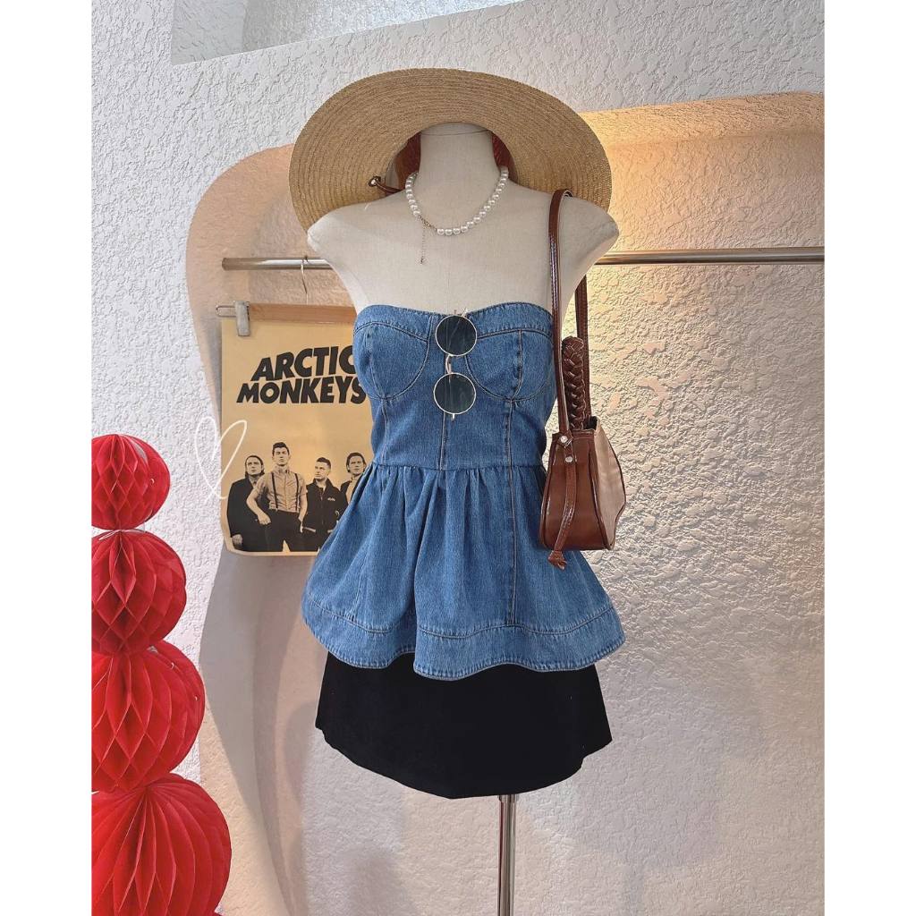 ⋆.  ̊ JEAN BRA + JEAN DENIM SKIRT SET - SIMPLE SET SP021107 โรงกลั่น