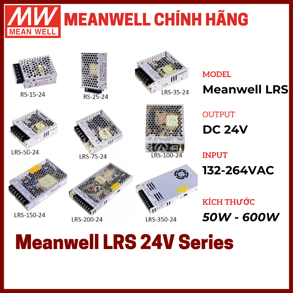 แหล่งจ่ายไฟ 24V, แหล่งจ่ายไฟ Meanwell 24V, LRS-50-24, LRS-100-24, LRS-150-24, LRS-350-24, LRS-600-24