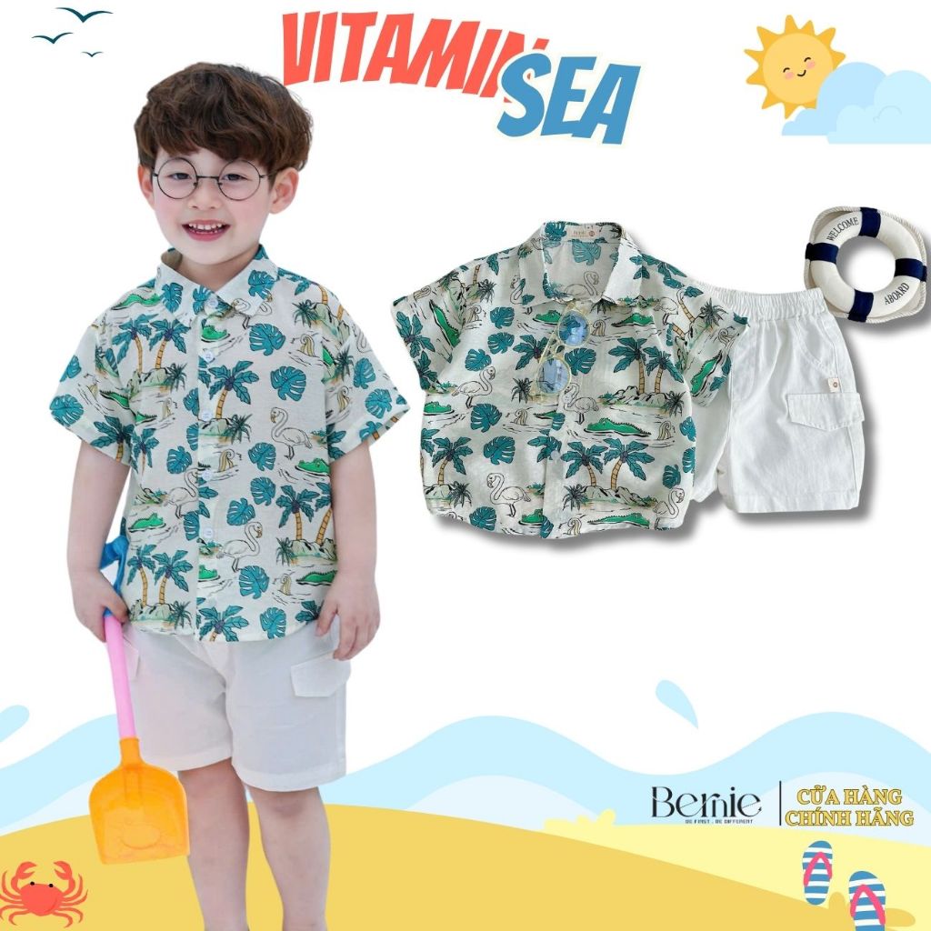 ชุดเสื้อชายหาด unisex สําหรับเด็กชายและเด็กหญิงลายดอกไม้และนกกระเรียน motifs ขนาด 9 ถึง 28kg BERNIE 