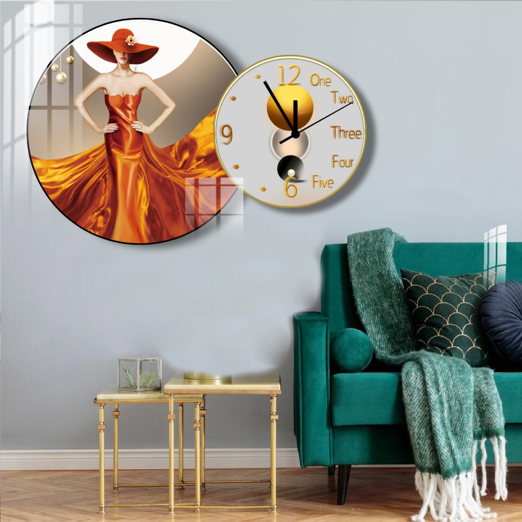 Combo Painting + Drifting Metal Fashion Clock with Modern Girl Pattern - ราคาถูกสําหรับห้องนั่งเล่นห