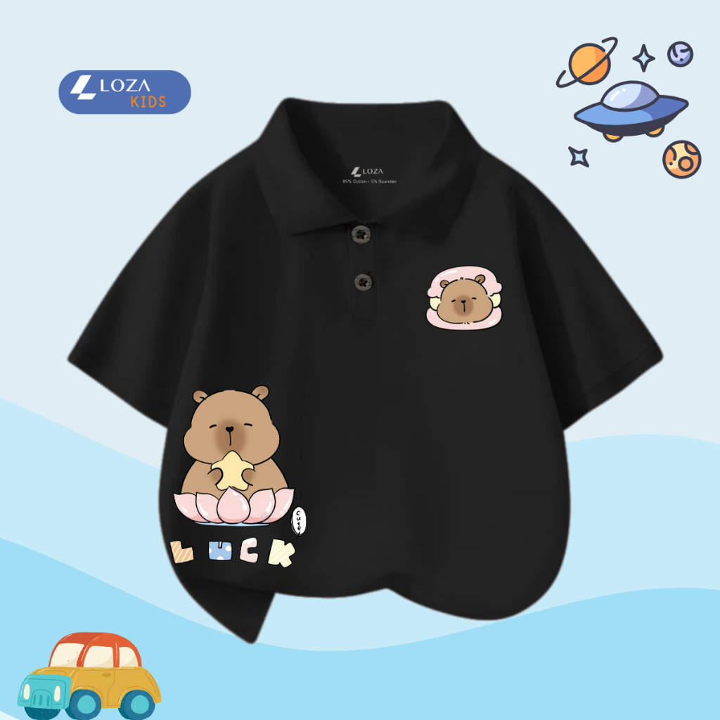 เสื้อโปโลเด็กชายพิมพ์ลาย Capy หลากสี ผ้าคอตตอน 4 ทาง - เสื้อยืดคอปก Loza Kids PL3097