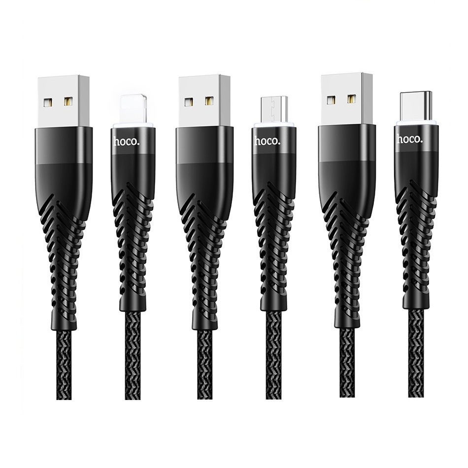 Hoco UD02 Pro 3A สายชาร์จพร้อมการส่งสัญญาณ Led และ Data ยาว 1M LN / Type-C / Micro-USB QC3.0 (สีดํา)