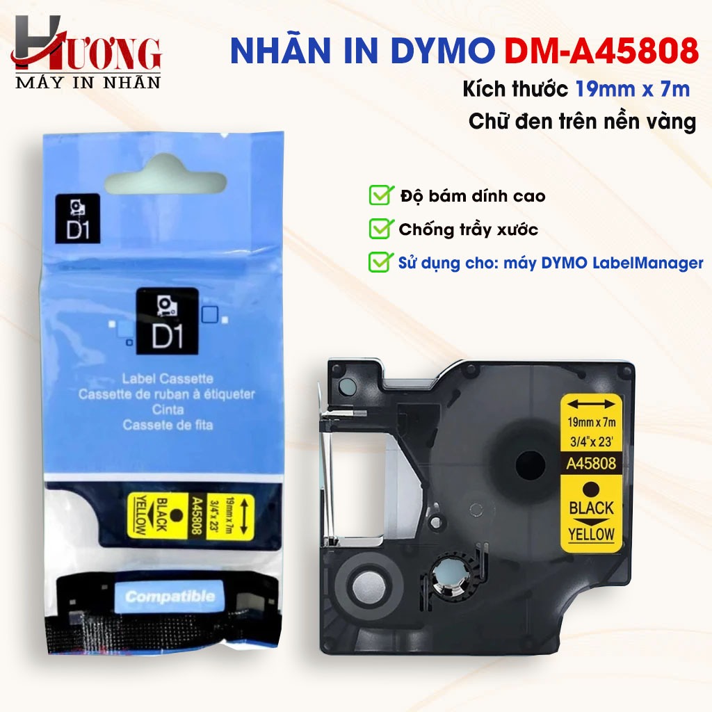 ป้าย D1 DM-A4808 - 19 มม.I ตัวอักษรสีดําพื้นหลังสีเหลือง ISD สําหรับ Dymo 160/210D/280/360D/420P/500