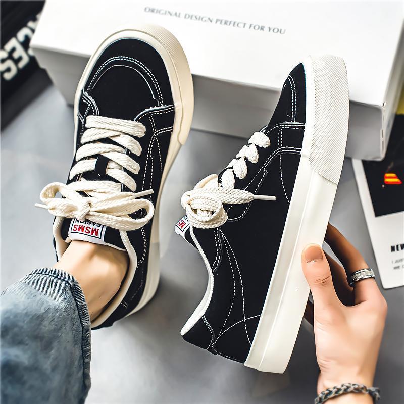 HTMEN HIGH QUALITY รองเท้ากีฬาผู้ชาย สไตล์เกาหลี รองเท้านักเรียนและทํางานผู้ชายผสมหนังกลับ ชั้นหนึ่ง