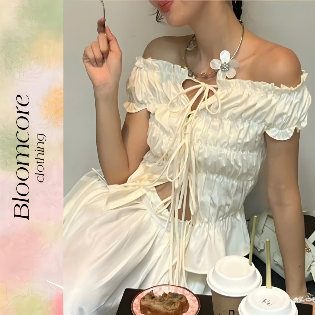 เสื้อปาดไหล่แบบสั้นดีไซน์ผูกโบว์เป็นก้อนสําหรับผู้หญิงที่จะสวมใส่ใน2สไตล์หลายสี