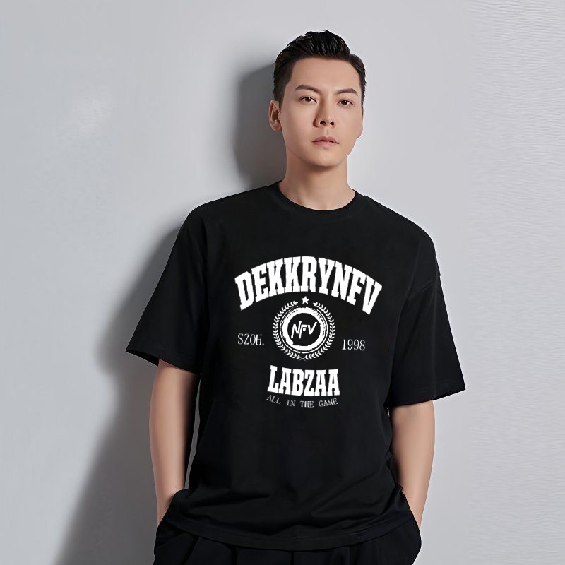 เสื้อยืดผู้ชาย พิมพ์ลายโลโก้ ศิลปะ NFV ดีไซน์เฉพาะ ทรงหลวม ผ้าคอตตอน 100% แบบนิ่ม 007