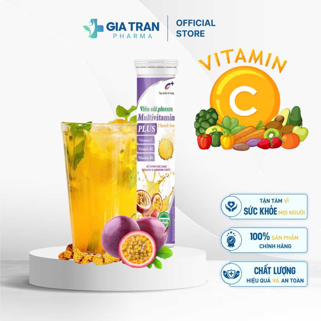 Plusszs Multivitamin Plus Passion Fruit เม็ดฟู่เสริมวิตามินและแร่ธาตุเพื่อเพิ่มความต้านทานและลดความเ