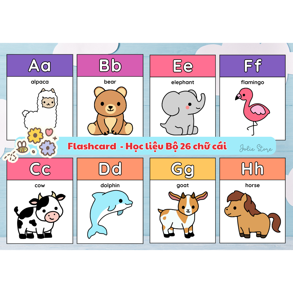 ชุดเคลือบพลาสติก 26 ชิ้น LETTERS LEARNING MATERIAL CARD - 26 VOCABULARY ABC สัตว์ - วัสดุการเรียนรู้