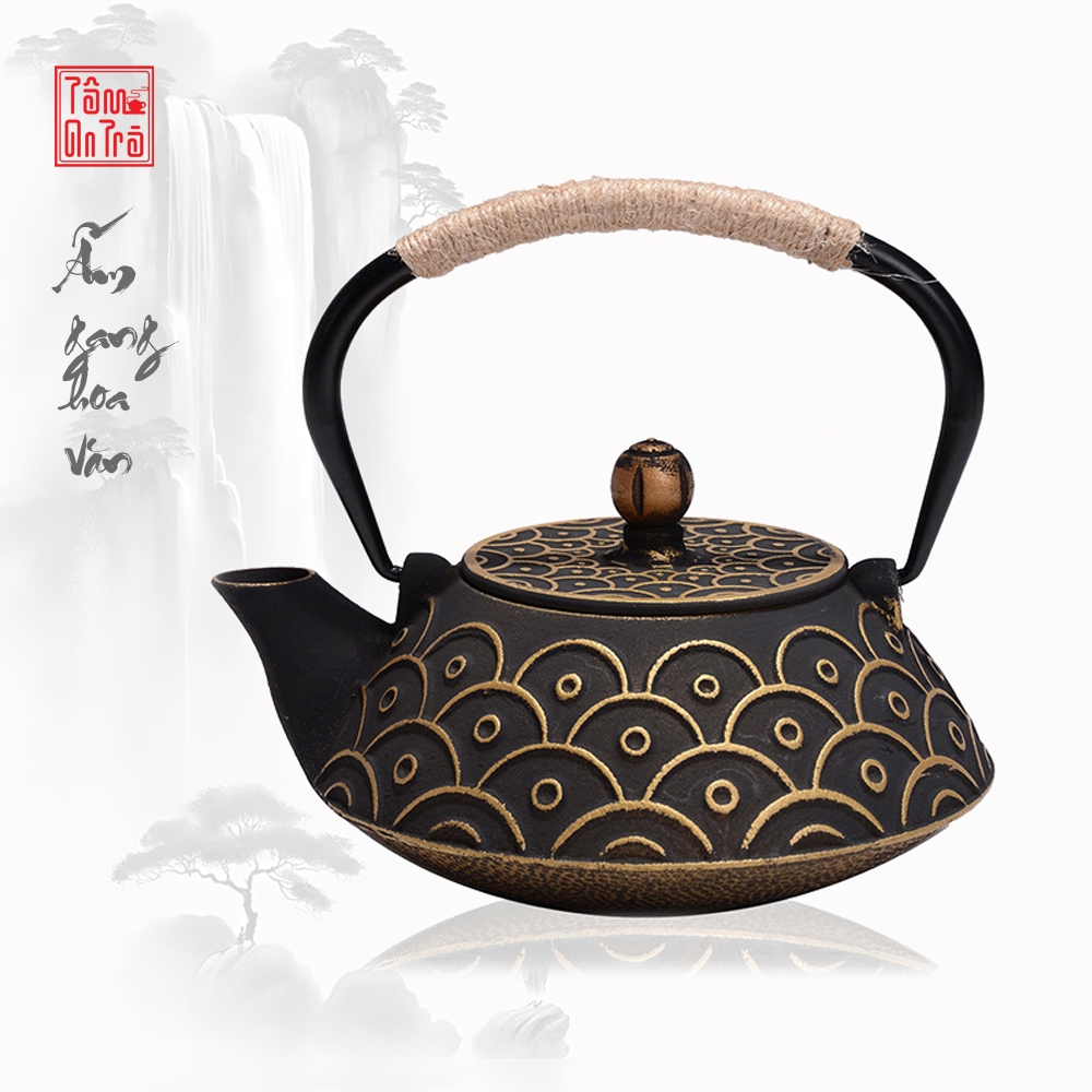 กาต้มน้ําเหล็กหล่อ tetsubin ขนาด 900 มล. สําหรับน้ําเดือดสําหรับชาลายนูนสีบรอนซ์ - Tam An Tra