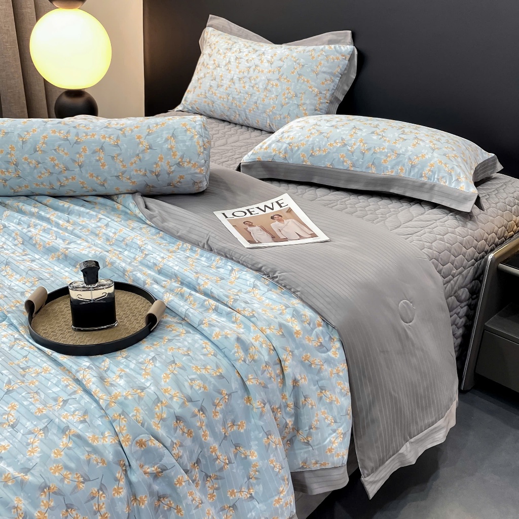 ชุดเครื่องนอนผ้าฝ้ายผ้าไหม Mark Jacob เนื้อนุ่มเป็นผ้าฝ้าย เย็นเป็นผ้าฝ้าย เงาเป็นผ้าไหมด้วยผ้าปูที่