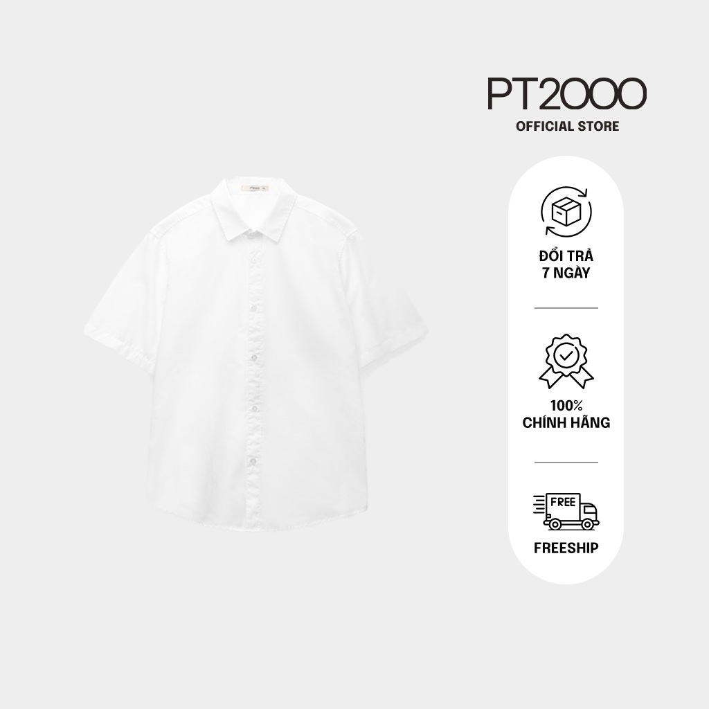 เสื้อเชิ้ตสีขาวแขนสั้นผู้ชาย PT2000 ผ้าคอตตอน ทรงตรง (SMM-N891)