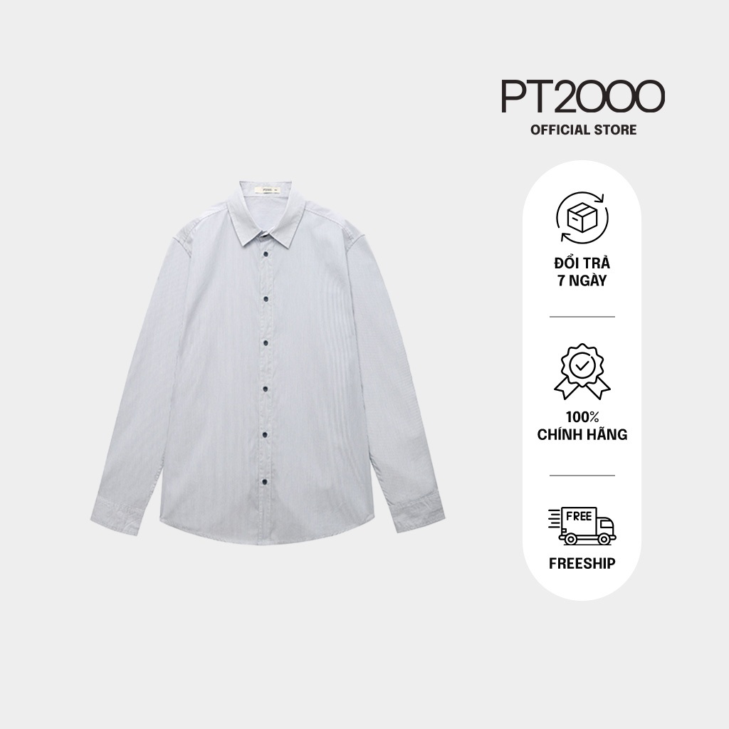 เสื้อเชิ้ตผู้ชายลายทาง PT2000 แขนยาว ผ้าคอตตอน ทรง Regular (SMM-N889)