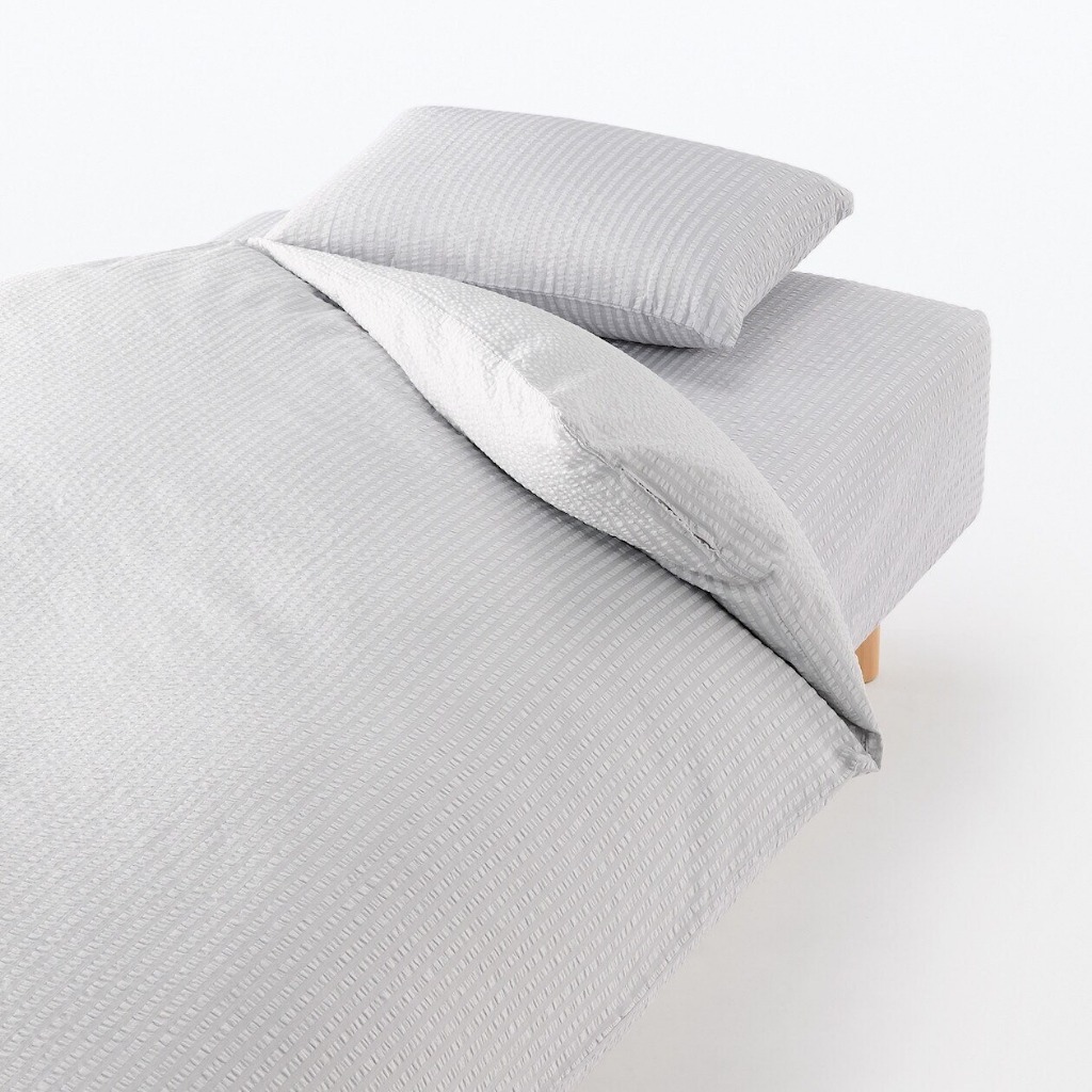 MUJI Seersucker ปลอกผ้านวมผ้าฝ้าย - Sd/ Q สีเทา