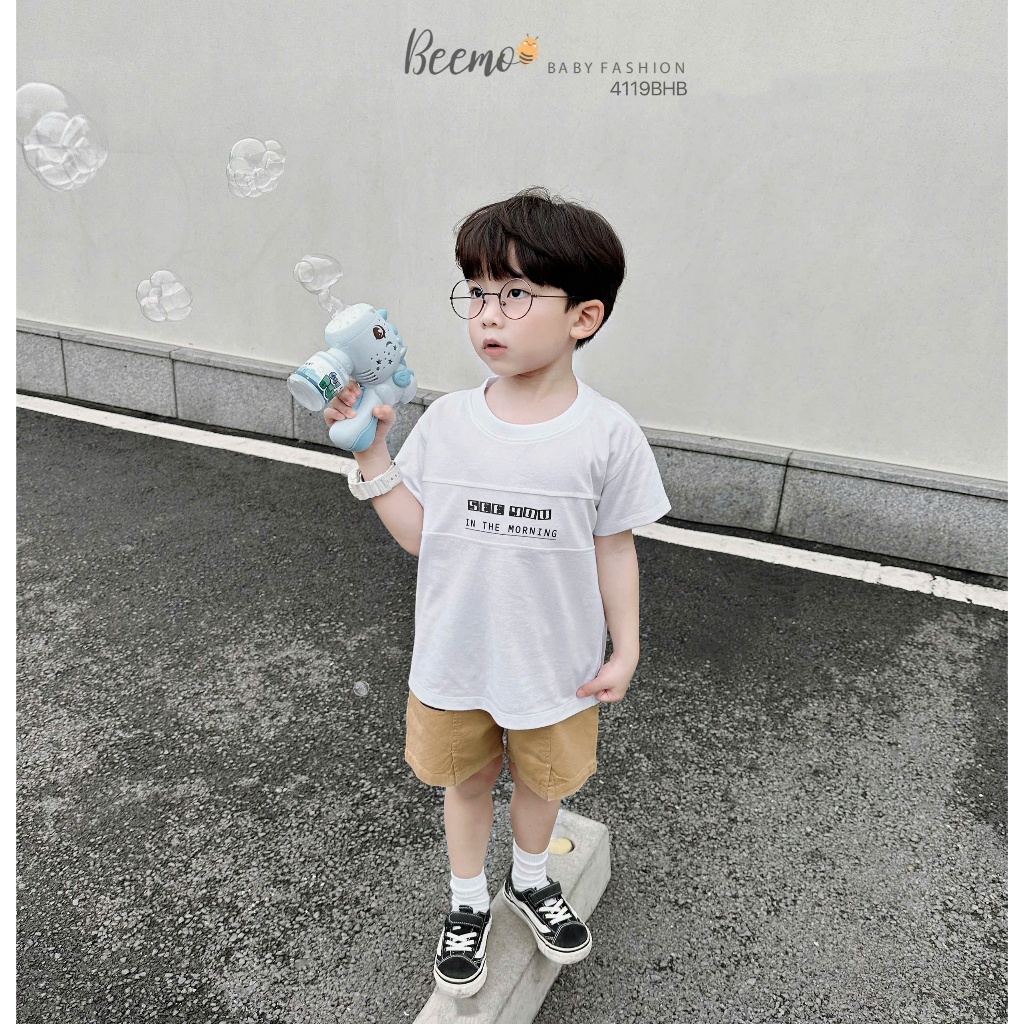 Beemo sleeveless Set พิมพ์ลายตัวอักษรผ้าคอตตอนสุดเท่สําหรับเด็กผู้ชายตั้งแต่ 9-24kg 4119BHB