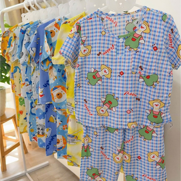 Combo of 3 Boys Tole Suit แขนสั้นและกางเกงขายาวผ้าลินิน Tole ประเภท 1 จาก 7-38kg รูปแบบสุ่ม - Bory Studio