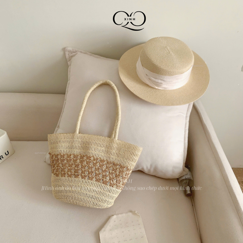 กระเป๋าใส่หมวกชายหาด Combo, หมวกชายหาดริบบิ้นเร้าใจหรูหราสุด T04M04 QO XINH