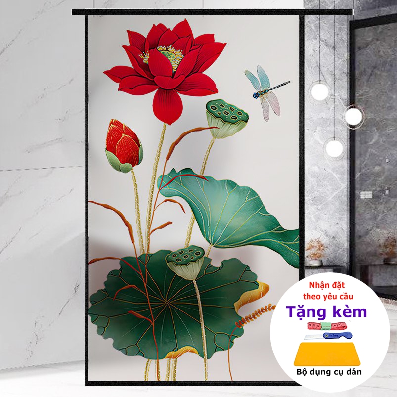 ราคาถูก anti-peeping lotus frosted glass Decal Hue decor shop (DK 43 - Sen9)