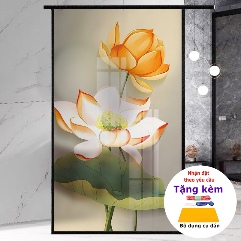 ราคาถูก anti-peeping lotus frosted glass Decal Hue decor shop (DK 43 - Sen10)