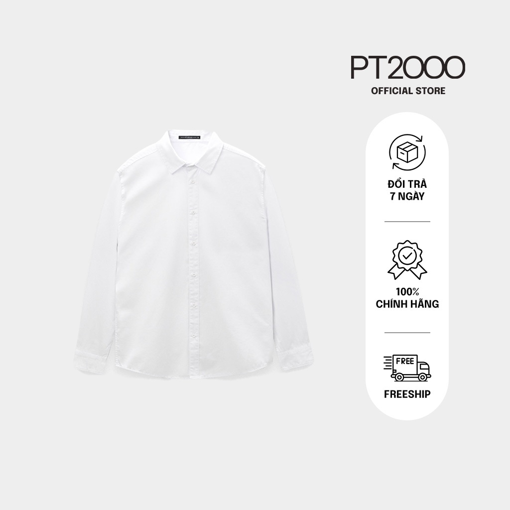 เสื้อเชิ้ตสีขาวผู้ชาย PT2000 แขนยาว ผ้าคอตตอน ทรง Regular (SMM-N876)