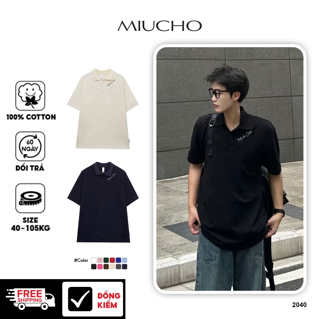 เสื้อโปโลผู้ชายแบรนด์ท้องถิ่นทรงหลวม PLD2040 Miucho เสื้อคอเต่าไซส์ใหญ่ในผ้าคอตตอน 4c สุดเท่พิมพ์ลาย