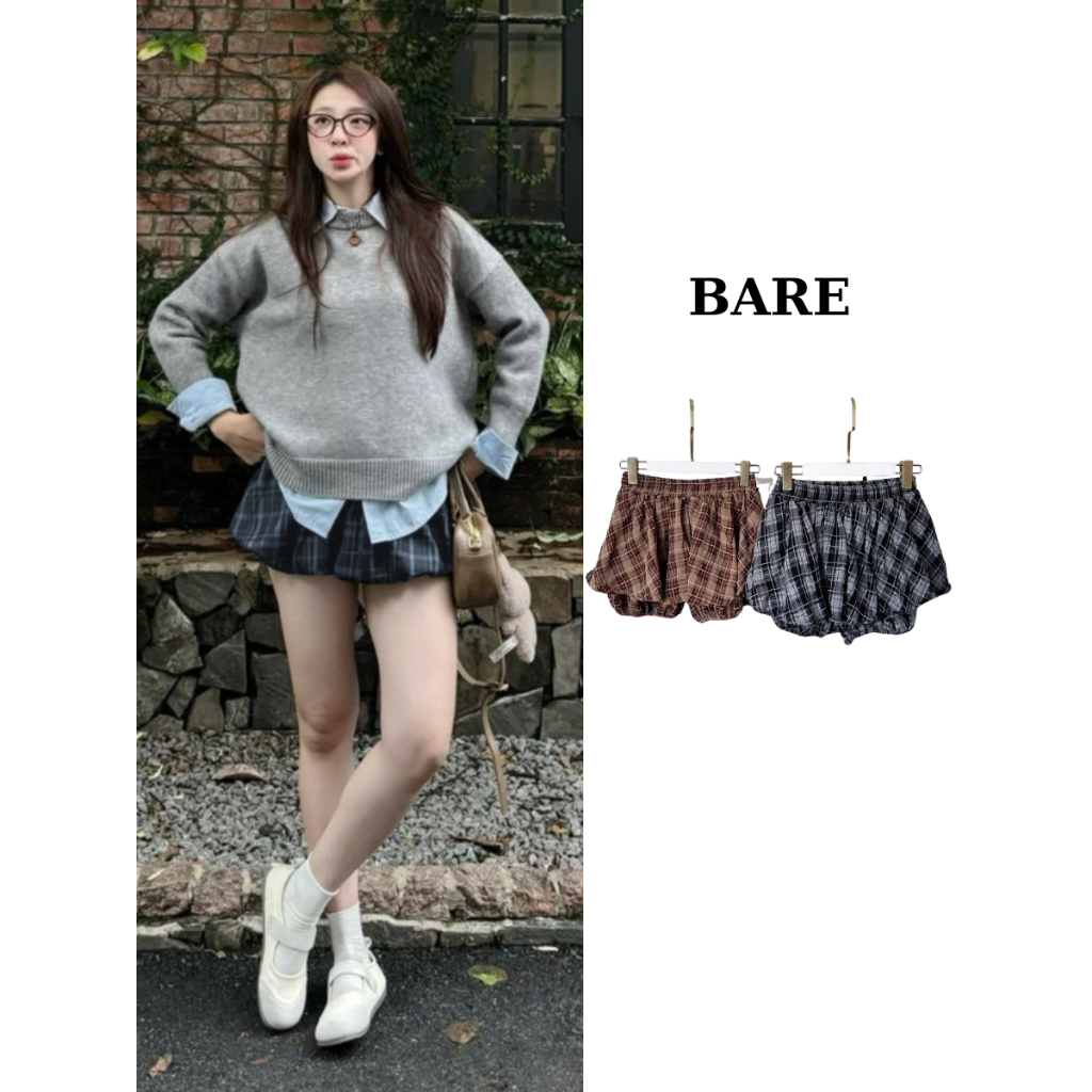 BARE_Pumpkin กระโปรงสั้นลายสก๊อตพร้อมกางเกงหรูหราสําหรับผู้หญิง_CV108