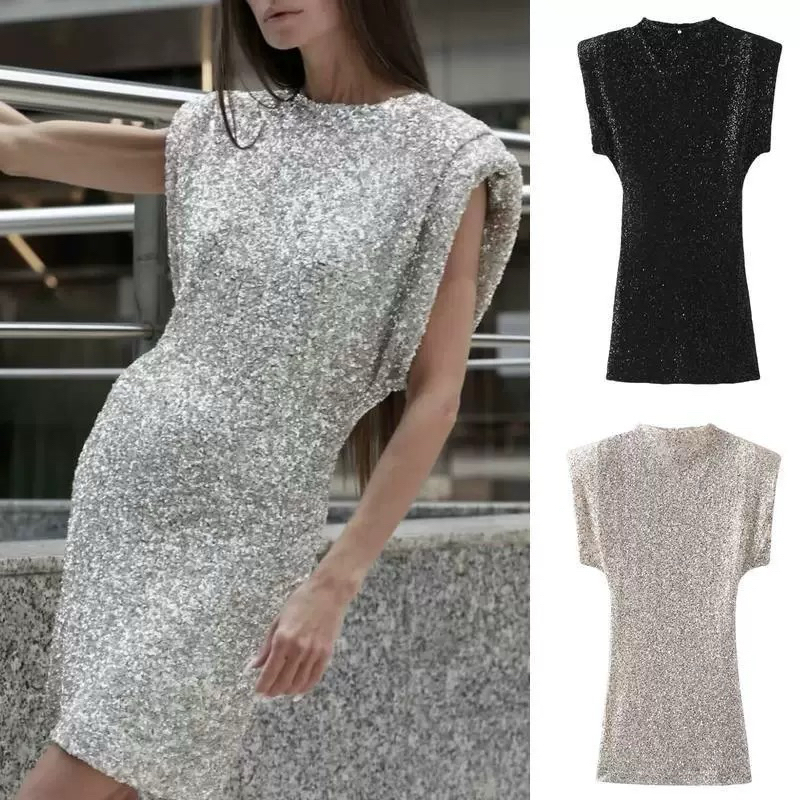 (มีสีเงิน L) ZARA GLITTER DRESS EXPORTED ZARA
