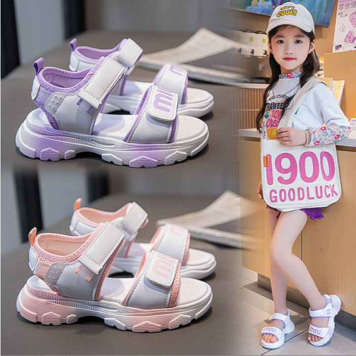 WIN รองเท้าแตะเด็กผู้หญิงคุณภาพสูงหนัง PU พื้นนุ่มสไตล์แฟชั่นใหม่ ( UIM )